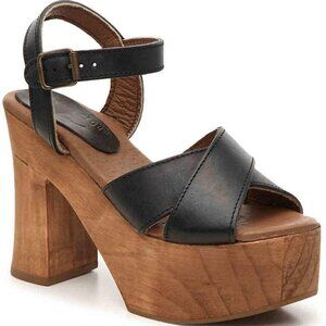 MUSSE & CLOUD Black Leather Platform Sandals